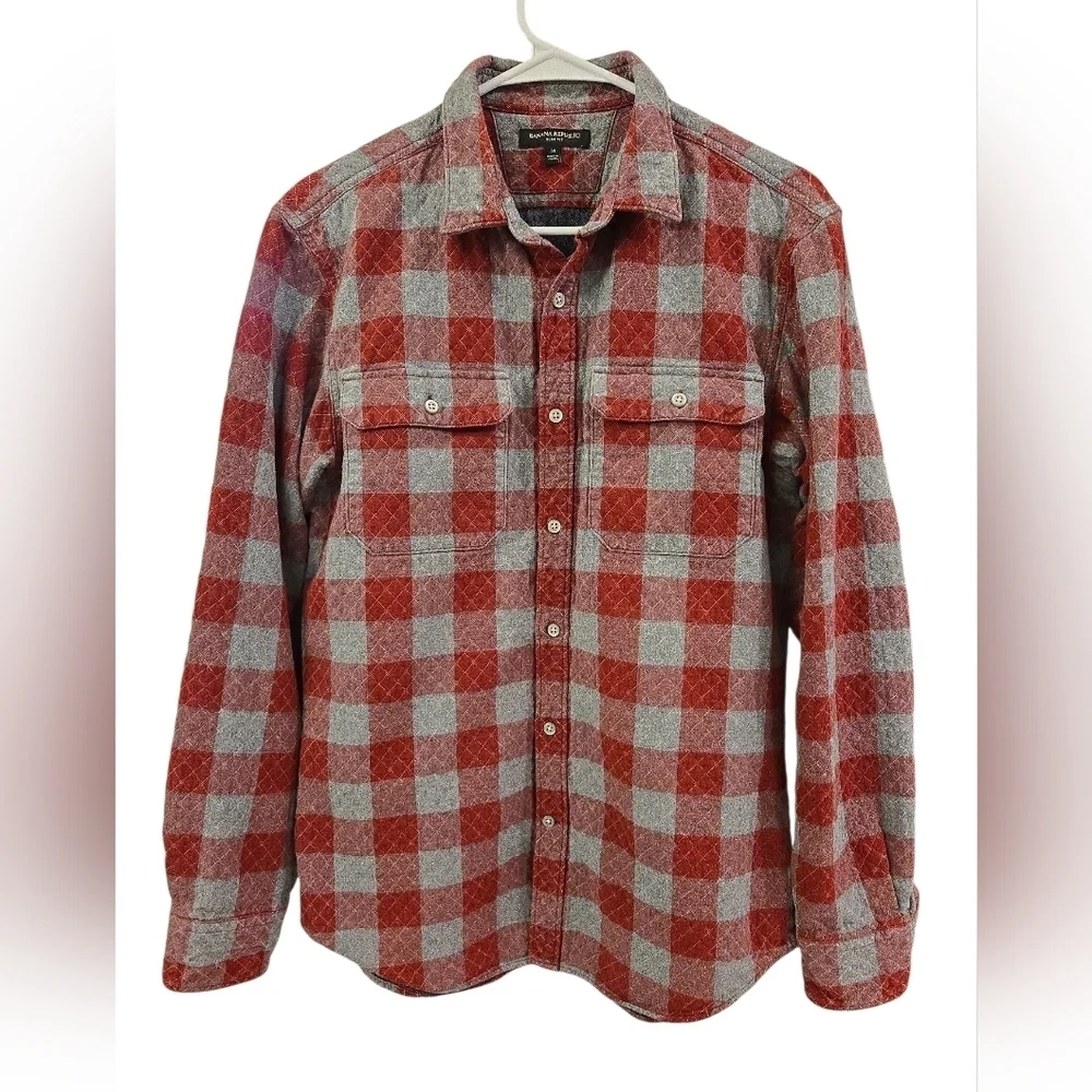 BANANA REPUBLIC PLAID SHIRT/JACKET SHACKET QUILTED BUTTON UP SLIM FIT. SIZE MED.